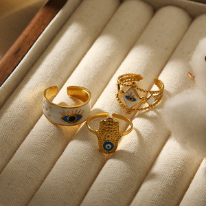 Evil Eye <b>Titanium</b> Steel <b>Ring</b> 18k Gold Plated Geometric Heart Shape Unisex Fashion Jewelry Gift - Product Image 3