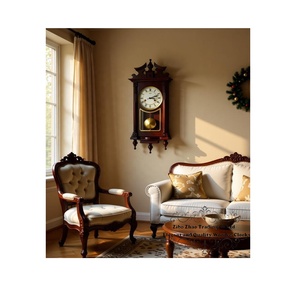 Horloge murale vintage de style européen, mouvement à quartz, affichage à aiguilles, cadre en tilleul, chêne précieux, demi-guindée, grande taille pour salon - Product Image 1