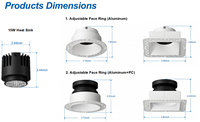 Carré Rond Garniture Moins Cob Downlight Anti Éblouissement Spot Encastré Trimless Encastré Lumière 3 ''15W
