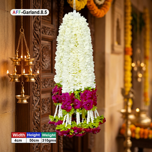 Artificial Fabric <b>Flower</b> Garland with Decorative Thread <b>Support</b> Rose Pearl Design Model AFF-Garland-8.5 Price Rs.1200/10pcs - Product Image 2