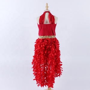 Rojo sin mangas vestidos de las niñas niño salón Latina Fring sólido color desgaste de la danza para niñas - Product Image 4