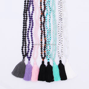 Bracciale Mala 108 Fatto a Mano con Perline di Quarzo Naturale a <span class=keywords><strong>Tre</strong></span> Colori e Nappa Nera - Product Image 5