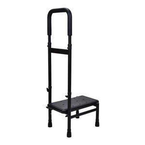 Black Single Tier <b>Step</b> Stool With Armrests Metal Folding For Elderly And Children Toilet Bedside Use - Product Image 1