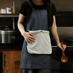 Wholesale Cotton Polyester Cross Back Stripe Towel Household <b>Kitchen</b> <b>Apron</b> With Large Pocket - Product Image 1