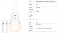 Ampoule LED rechargeable E27 portable avec batterie amovible et longue durée de vie