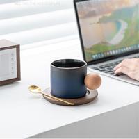 LIVEFUN Tasse à café classique au design simple et original, personnalisable avec logo, plateau en bambou, cuillère en céramique, poignée en bois, compatible micro-ondes