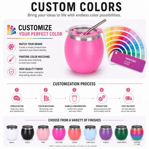 Custom Logo Gifts Party Double Wall Vacuum Stemless Wine Cup 5oz Stainless Steel Mini Egg Tumbler <b>With</b> <b>Straw</b> Lid - Product Image 5