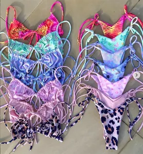 OEM Under wire Sexy BH Bikinis Double Lined Flower Neueste Bikini Crochet Designer Tanga High Waisted Frauen Schmetterling Badeanzug