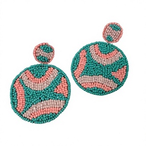 Boucles d'oreilles pendantes bohèmes de qualité supérieure, design feuille, perles multicolores rose turquoise, bijoux de fête et de mariage pour femme - Product Image 6