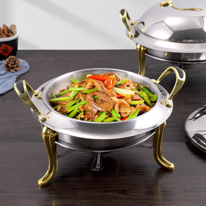 Round Stainless Steel Heating Chaffing Dish <strong>with</strong> Durable Frame <strong>Lid</strong> <strong>Buffet</strong> Warmer <strong>Tray</strong> for Hotel Food Warmer Including Wood Glass - Product Image 4