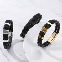 G2753 Vente en Gros Bracelet en Cuir Double Tressé pour Homme avec Fermoir Magnétique Bijoux Bracelets et Joncs pour Hommes