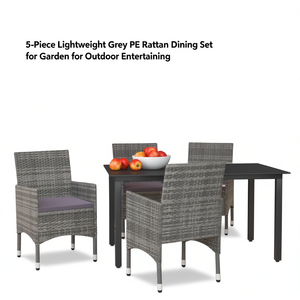 Set da pranzo in rattan grigio PE da 5 pezzi per giardino, mobili da esterno, stile contemporaneo leggero, 4 posti - Product Image 1