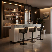 Comptoir de bar commercial moderne avec dessus en pierre, armoire à vin avec éclairage LED, mobilier de bar personnalisé pour pub, restaurant, bar à vin