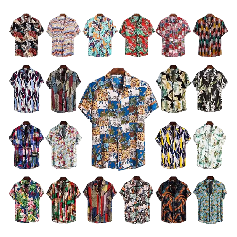 Multicolor Hawaiian tropical flower beach resort men's short sleeve shirt wholesale