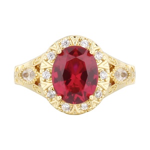 Bijoux exquis, écologiques, en cuivre plaqué or, pierre triple couleur rouge et verte en zircon de 8*10 mm, bague pour un style multicolore vibrant - Product Image 1