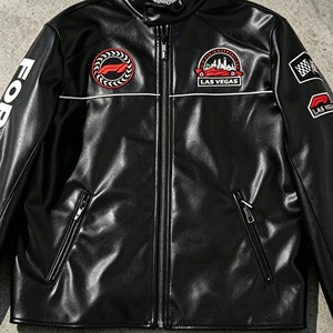 Veste en cuir de <span class=keywords><strong>motard</strong></span> pour homme, style course, coupe-vent, imperméable, brodée, personnalisable OEM ODM - Product Image 4