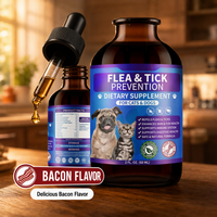 Gouttes de prévention contre les puces et les tiques pour chiens - Supplément liquide riche en protéines, huile de noix de coco, poudre d'ail, soutien immunitaire, absorption rapide