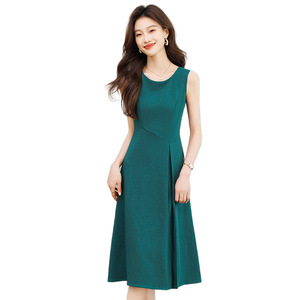 Women's Sleeveless Mid Length Dress O Neck Slim Waist Breathable Casual Daily Wear Simple Elegant High End Inner Base Layer - Product Image 5