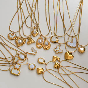 Ожерелье-подвеска из нержавеющей стали с позолотой, геометрическим дизайном и жемчугом, универсальное, модное, для женщин - Product Image 3