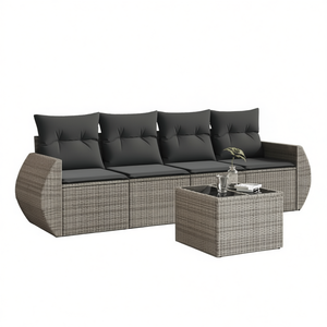 Set Divano da Giardino Modulare Compatto in Polyrattan Grigio 4 Posti Arredamento da Esterno Design Contemporaneo - Product Image 1