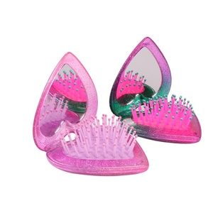 Custom Detangle Hair Brush and Mirror Set Foldable Hair Brush Set Heart Shape Hair Brush set