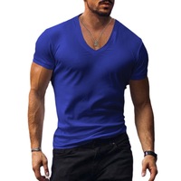 T-shirt décontracté pour homme, col en V, couleur unie, coupe ajustée, manches courtes, respirant, séchage rapide, design uni