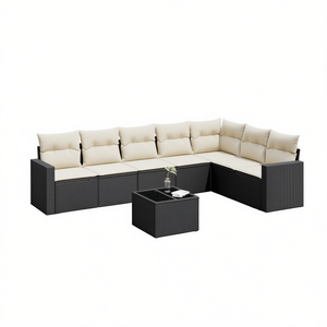 Ensemble de canapés de jardin en rotin PE noir, design contemporain, coussins en mousse haute densité - Product Image 1