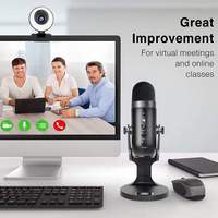 Microphone de studio USB de bureau à condensateur pour l'enregistrement, la radio, le gaming, le karaoké, le streaming en direct et les podcasts, avec moniteur