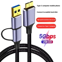 Cable de Datos 2 en 1 USB-C 3.0 de 5 Gbps, Aleación de Aluminio, Micro B, Blindaje de Nailon Trenzado, para Disco Duro Externo