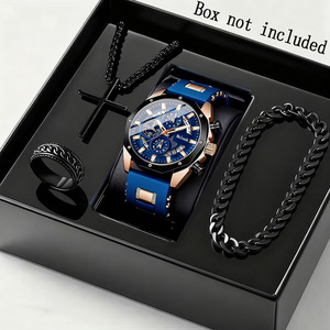 Ensemble de 4 montres et bracelets pour <span class=keywords><strong>homme</strong></span>, style business décontracté, affichage du calendrier, <span class=keywords><strong>bracelet</strong></span> pour <span class=keywords><strong>homme</strong></span>, collier croix, montre de luxe pour <span class=keywords><strong>homme</strong></span> CC066 - Product Image 1