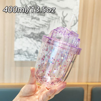 Gobelet personnalisé à large ouverture pour thé au lait, grande capacité, double paroi, pour couple, en plastique, avec paillettes, pour boissons froides