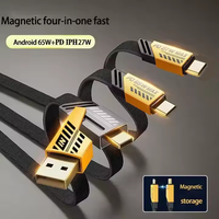 Câble de charge rapide magnétique 65W+PD27W 1,2m 4 en 1 en cuivre pur USB Type-C/Micro pour téléphones IOS