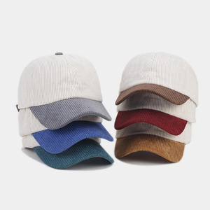 Toptan özelleştirilmiş Logo Vintage Beisbol 6 Panel düz 2 ton Gorras De Pana beyzbol şapkası işlemeli kadife baba şapka - Product Image 1