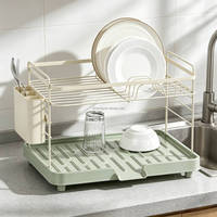 WIREKING Petit égouttoir à vaisselle en plastique antirouille, porte-assiettes pour 14 assiettes avec bac de récupération des eaux détachable pour la cuisine