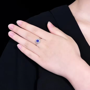 SGARIT Fine Jewelry Wholesale Solid 18k <b>White</b> <b>Gold</b> 0.8 CT Jewellery Engagement Natural Blue <b>Sapphire</b> Gemstone Diamond <b>Ring</b> - Product Image 5