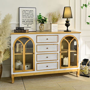 INNOVA Accent Farmhouse Style Solid Wood Kitchen Storage <b>Cabinet</b> with Arched Glass Door 4 Drawers for Home <b>Bar</b> & Living Room - Product Image 3