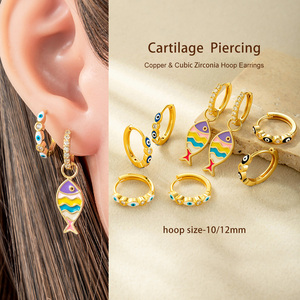 Orecchino a cerchio pendente Hengsen a forma di occhio smaltato blu, placcato oro 18K, per <span class=keywords><strong>piercing</strong></span> alla cartilagine, elice, <span class=keywords><strong>trago</strong></span>, da <span class=keywords><strong>donna</strong></span>, alla moda - Product Image 3