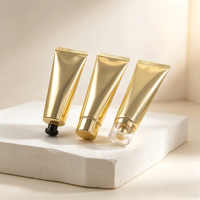 Tube cosmétique vide en aluminium et plastique, finition métallique brillante or et argent, pour crème contour des yeux, emballage compressible, sérigraphié, avec bouchon à vis, luxe