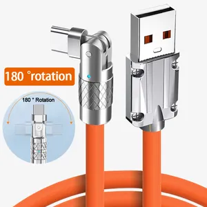 120W 6a Supersnelle Oplaadkabel Usb Naar Type C Snel Opladen Zinklegering Siliconen Datakabel 180 Graden Draaibaar Snoer Voor iPhone