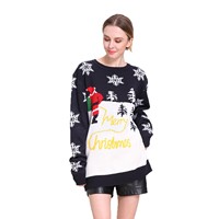 Pull de Noël personnalisé en acrylique tricoté avec motif flocon de neige et Père Noël, coupe ample, col rond, pour femme, style 'Ugly Cute', idéal pour la famille