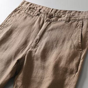 Pantaloncini Estivi da Uomo in Stile <span class=keywords><strong>Lino</strong></span> con Finitura Vintage Lavata, Design <span class=keywords><strong>Cargo</strong></span> in Tinta Unita, Casual - Product Image 5