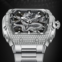 Montre Dragon personnalisée montres mécaniques automatiques creusées en acier inoxydable 316L en forme de baril de sport d'affaires