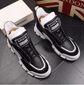 Chaussures montantes pour hommes et garçons, à semelle épaisse, style tendance et moderne, pour sports de plein air, loisirs, skateboard, petites chaussures blanches - Product Image 1