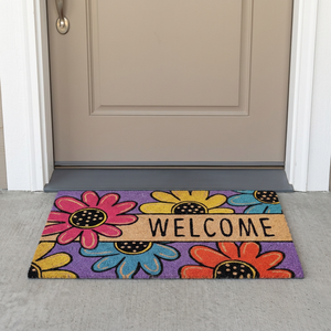 Bleached Coir <b>Mat</b> Floral Pattern Non <b>Slip</b> Rubber Backing Tufted Washable 45x75cm Classic Style Office Use Medium Door <b>Mat</b> - Product Image 1