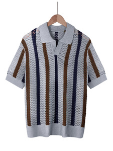 Maglietta estiva da uomo <span class=keywords><strong>a</strong></span> maniche corte, stile design minimalista con Top geometrico in maglia <span class=keywords><strong>a</strong></span> righe <span class=keywords><strong>a</strong></span> girocollo - Product Image 4