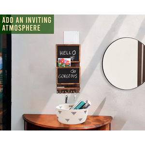 Organisateur de trieur de courrier rustique à 2 fentes 3 crochets à double clé support mural <span class=keywords><strong>en</strong></span> bois support de courrier <span class=keywords><strong>tableau</strong></span> noir Surface entrée bac de rangement - Product Image 6