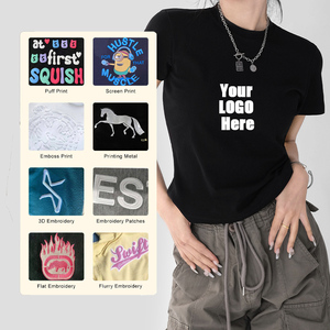 Cotton spandex đàn hồi cơ bản Ngắn Tay Áo của phụ nữ cắt crewneck T-Shirt Nhà cung cấp tùy chỉnh cổ điển 90S bé Slim Fit Trắng Tee - Product Image 1