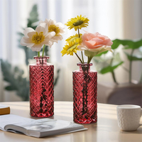 Vases à fleurs Art Déco en verre rouge, écologiques, couleurs personnalisables, petits diamants, mini fleurs pour centres de table, décoration de mariage et de maison