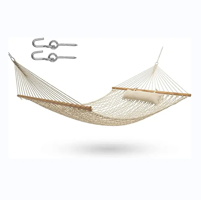 NPOT Double Hammock com Travesseiro, Rede de Corda Tradicional com Correntes Livres e Ganchos para Outdoor indoor