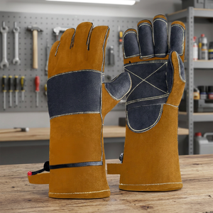 Leather Safety <b>Gloves</b> 14 Inch Adjustable Wristband Abrasion Resistant Anti-Slip General Purpose - Product Image 2